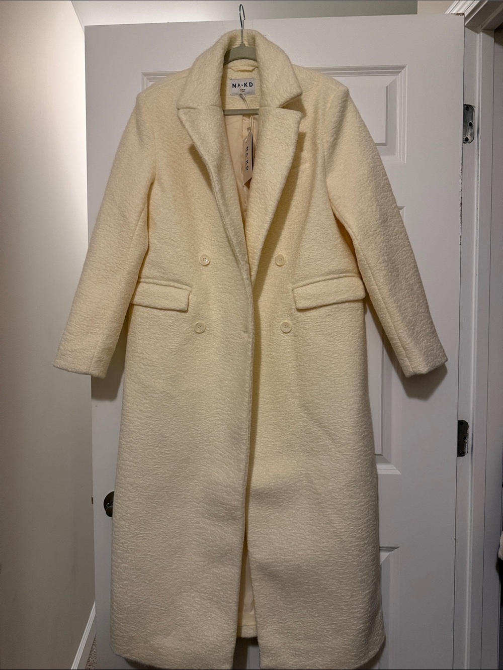 NA-KD Cream Long Double-Breasted Pea Coat